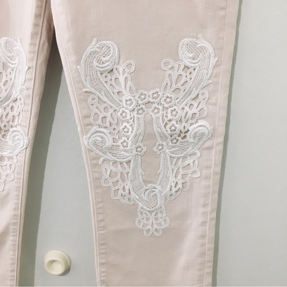 J Brand Christopher Kane Pink Lace Embellished Frayed Hem Jeans Straight Leg 30 - Picture 5 of 11